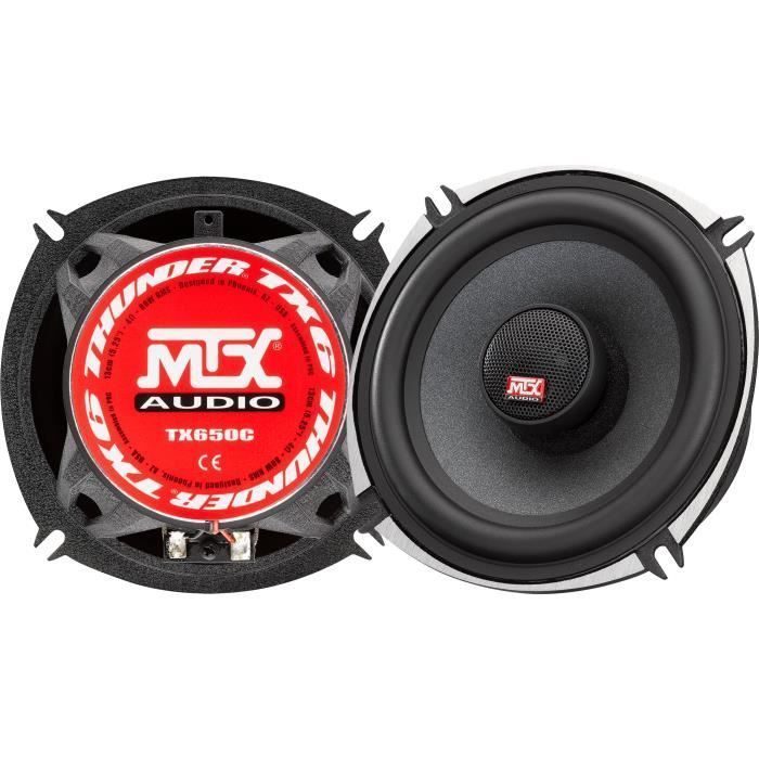 Altavoces coaxiales para coche MTX TX650C de 13 cm, 2 vías, 80 W RMS, 4 marcos de aluminio, tweeters de cúpula de seda de neodimio, cono de pulpa de celulosa.