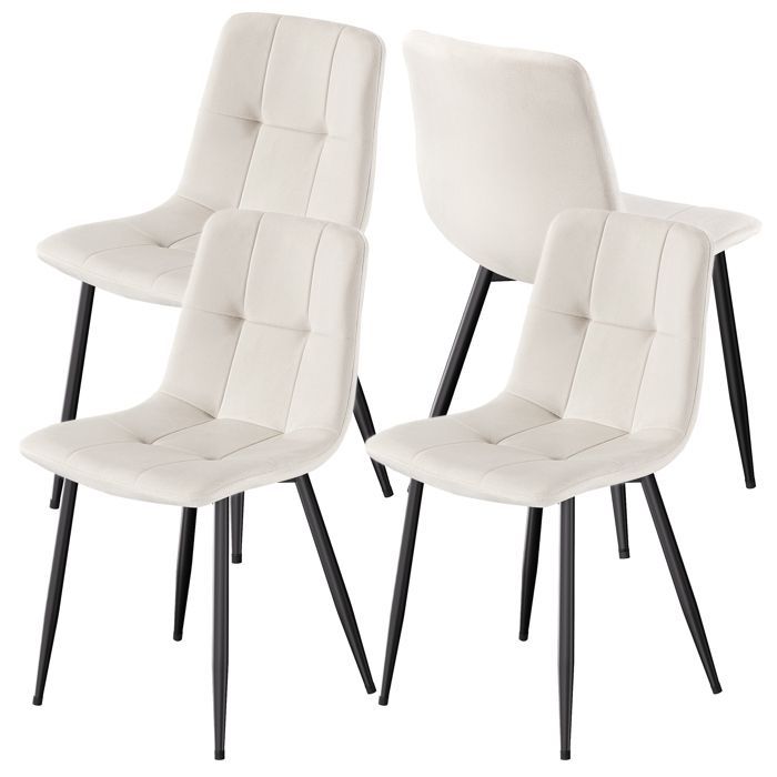 Set of 4 Dining Chairs, Velvet Upholstered Chairs, Adjustable Legs, for Kitchen, Living Room, Beige