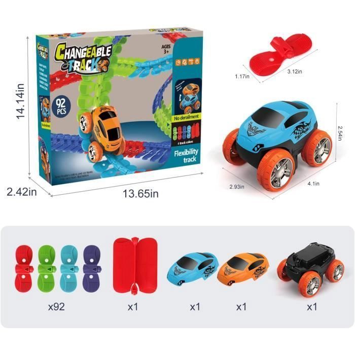 Circuit Voiture Enfant Electrique avec Voiture de Course Lumineuse LED, Piste de Course Flexible pour Enfants 3 ans et plus (92PCS)