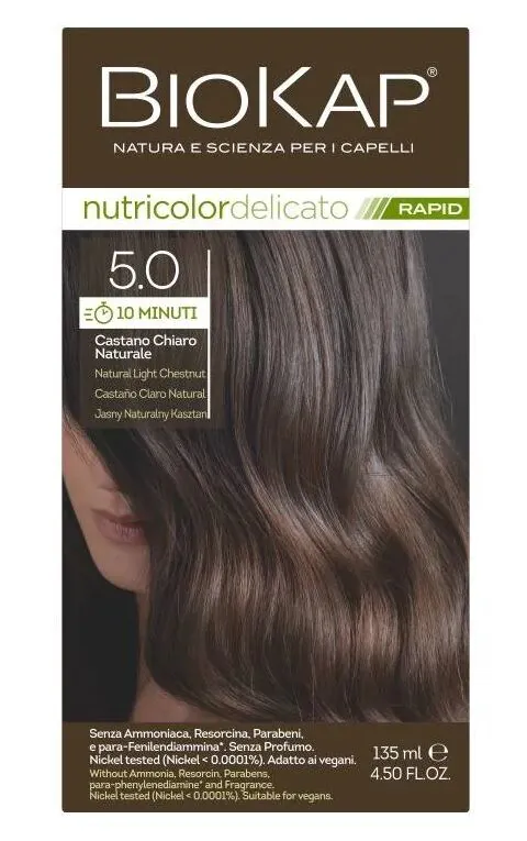 Biokap Nutricolor Delicato Rapid Farba do włosów 5.0 Jasny Naturalny Kasztan 135 ml