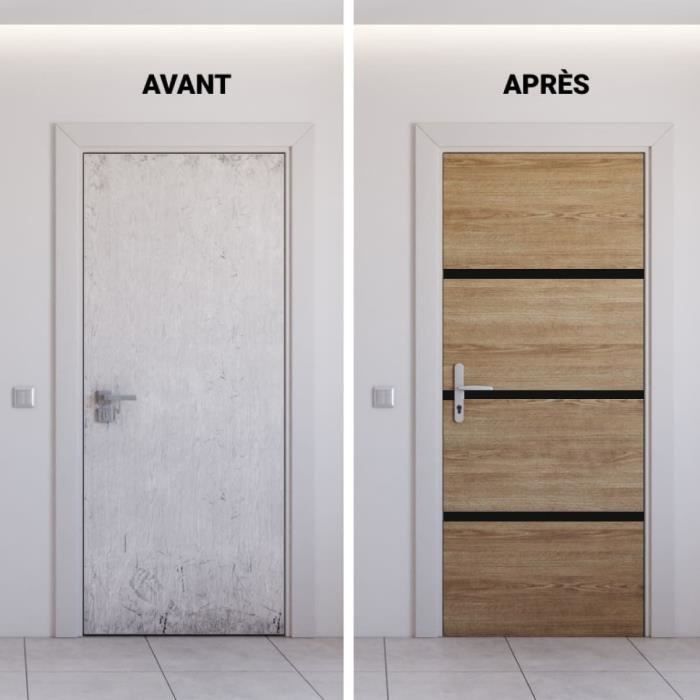 Kit de Renovação de Portas - NORDLINGER PRO - 4 Painéis 85 x 50 cm e 3 Perfis Pretos 85 x 2 cm - Carvalho Natural