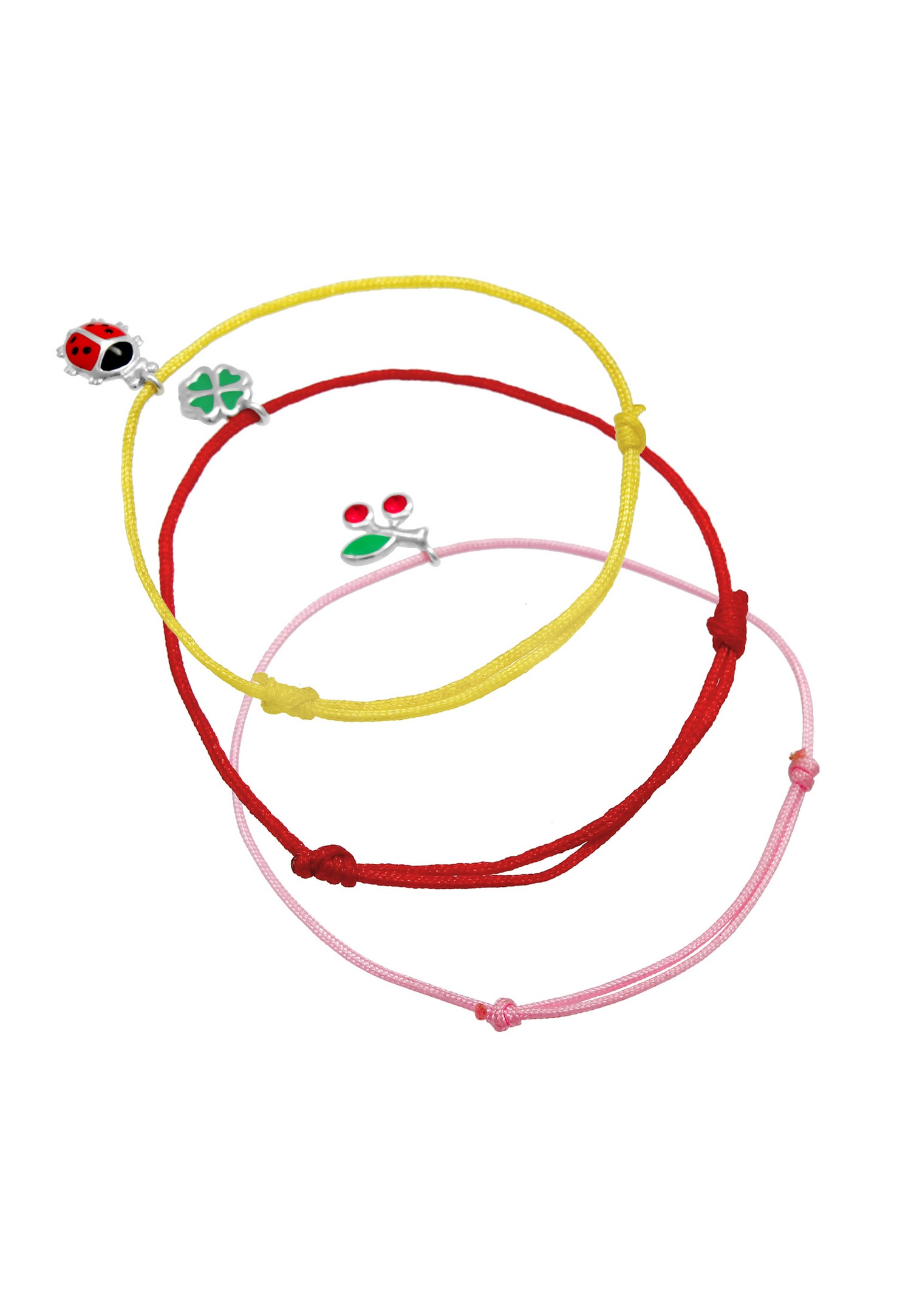Elli Ensemble pour enfants coccinelle Clover Leaf Cherry Set Cute Colorful Adjustable with Enamel and Crystals in 925 Sterling Silver