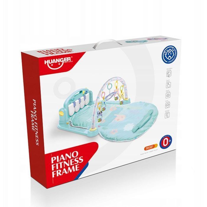 Tapete de atividades Bounn Baby - Área de brincar para bebês com pingentes e piano azul em formato de animal.
