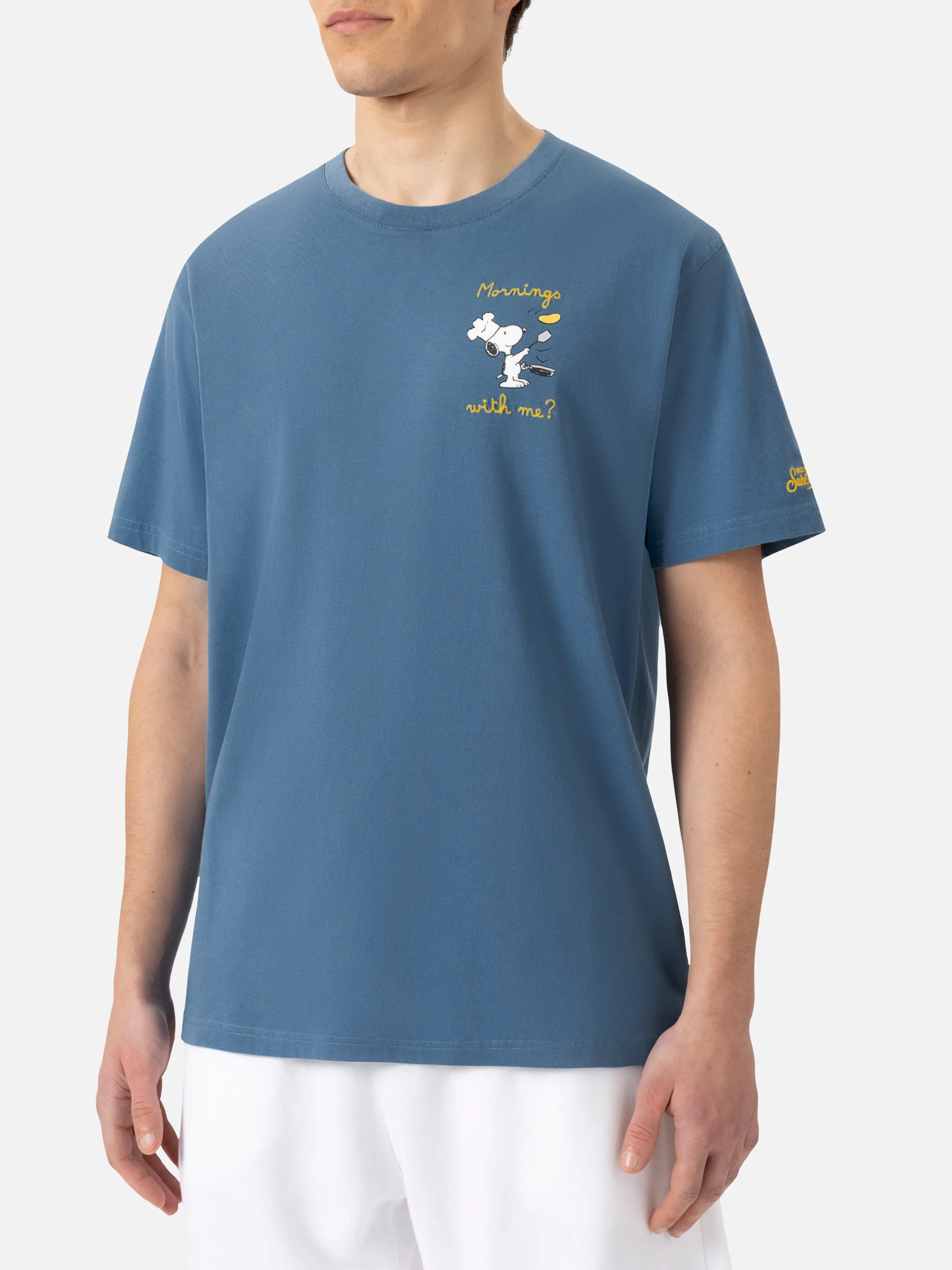 Heren T-shirt van biologisch katoen met St. Barth Snoopy Chef-borduurwerk | SNOO