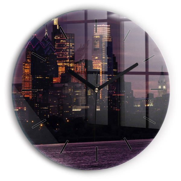 Nowoczesny szklany zegar ścienny Panorama Philadelphia