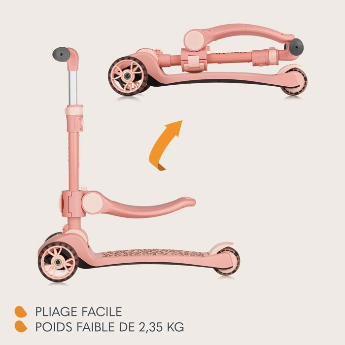 LIONELO Franky children's balance bike/scooter with helmet - Light-up wheels - Up to 50 kg - Basket - Foldable - Pink