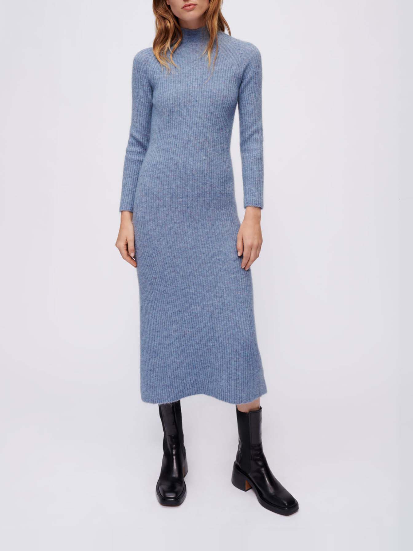 Mohairjurk met hoge hals - Blauw