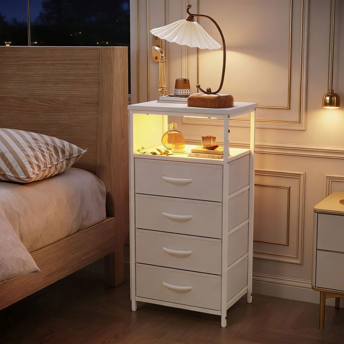 Commode 4 Tiroirs, Meuble Rangement Moderne, Table de chevet, Meuble Chambre Bureau Salon Cuisine, 40x30x79cm, Blanc