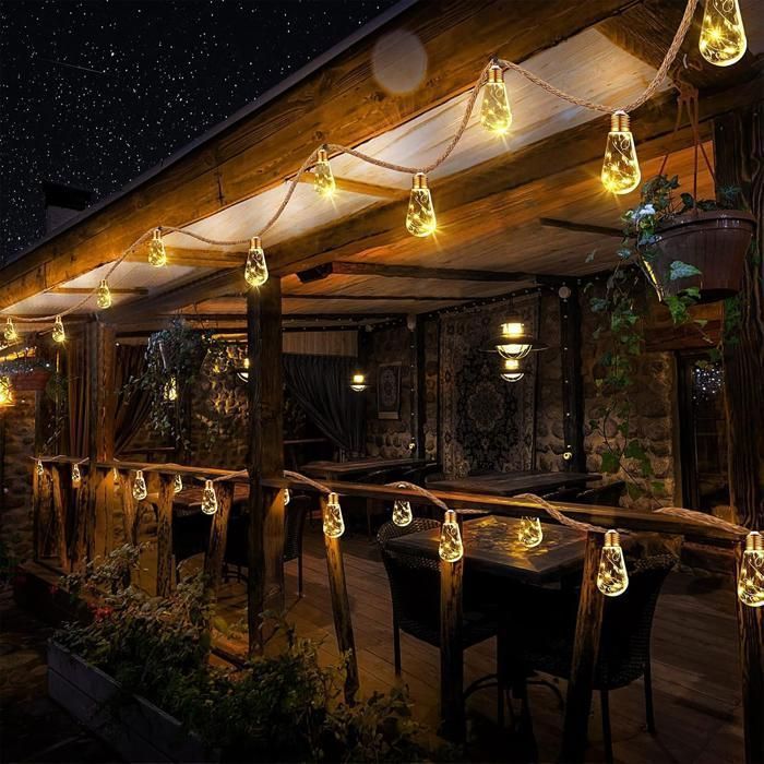 Guirlande lumineuse solaire d'extérieur - 6 m 100 LED avec 10 ampoules incassables - Idéale pour la décoration de jardin et de cour