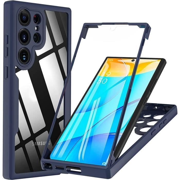 Funda integral para Samsung Galaxy S23 Ultra, a prueba de golpes, transparente, azul marino, borde rígido.