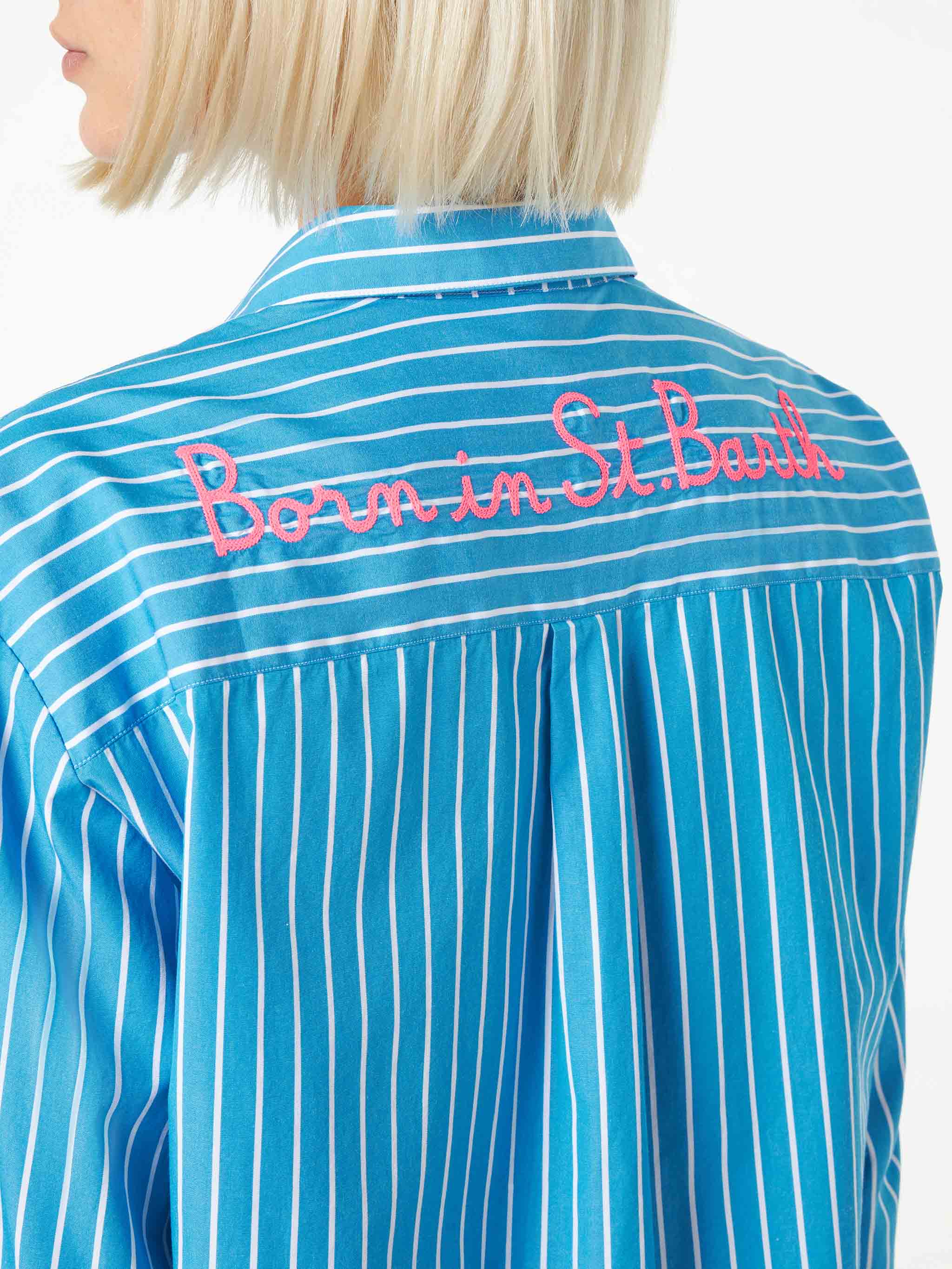 Gestreept katoenen shirt met geborduurd 'Born in St. Barth'.