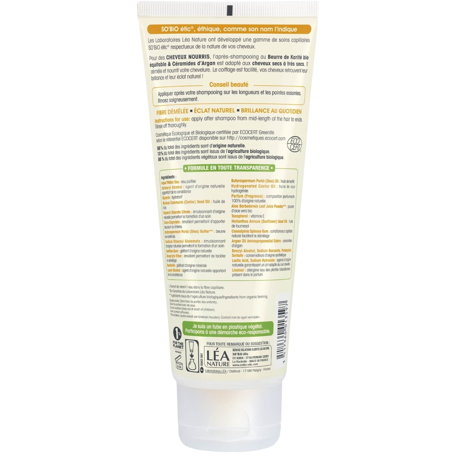 SO BiO étic Après-shampooing cheveux nourris, Karité bio & Céramides d'argan