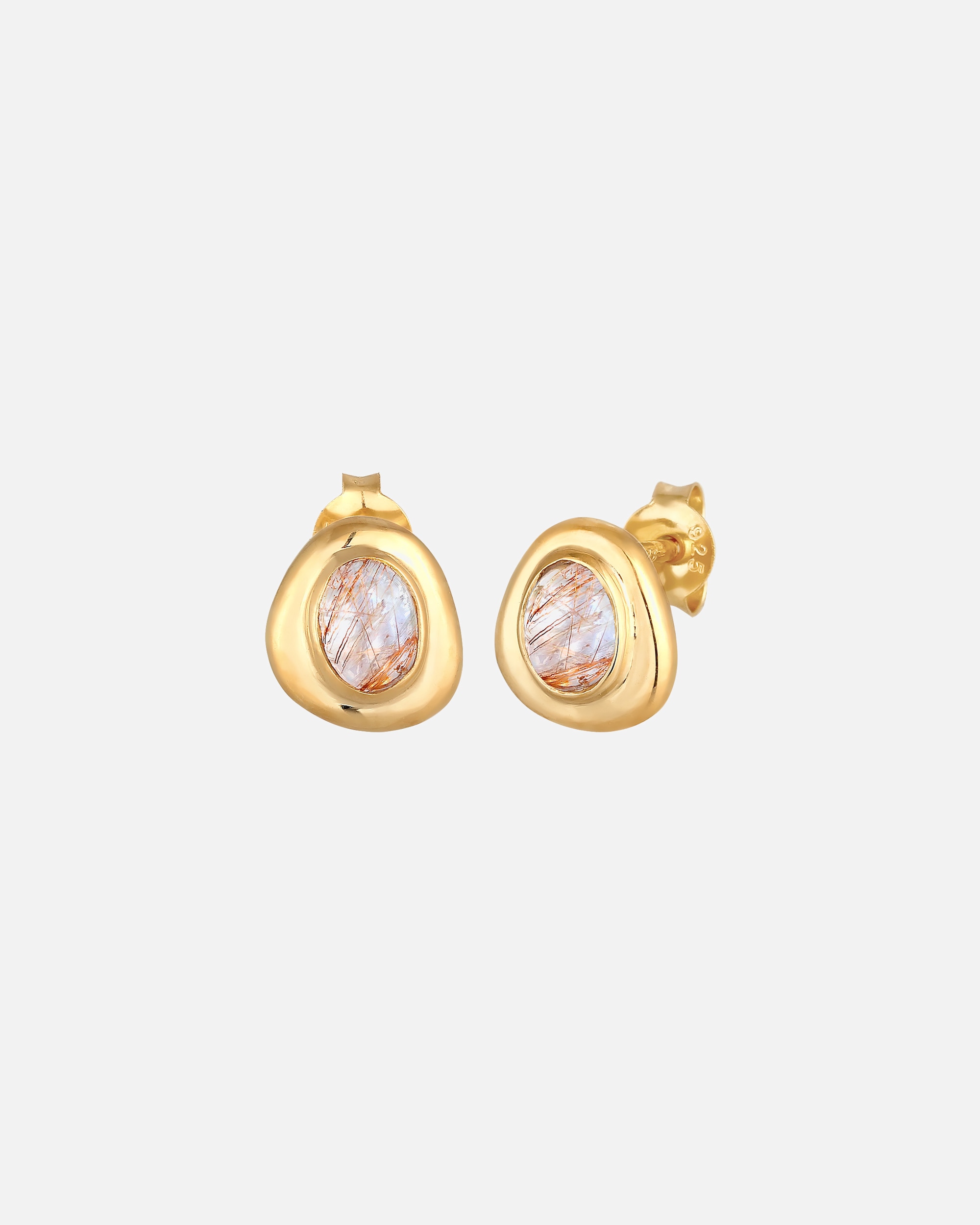 Elli PREMIUM Clous d'oreilles pour dames organique élégant avec pierre précieuse de quartz en argent sterling 925 plaqué or
