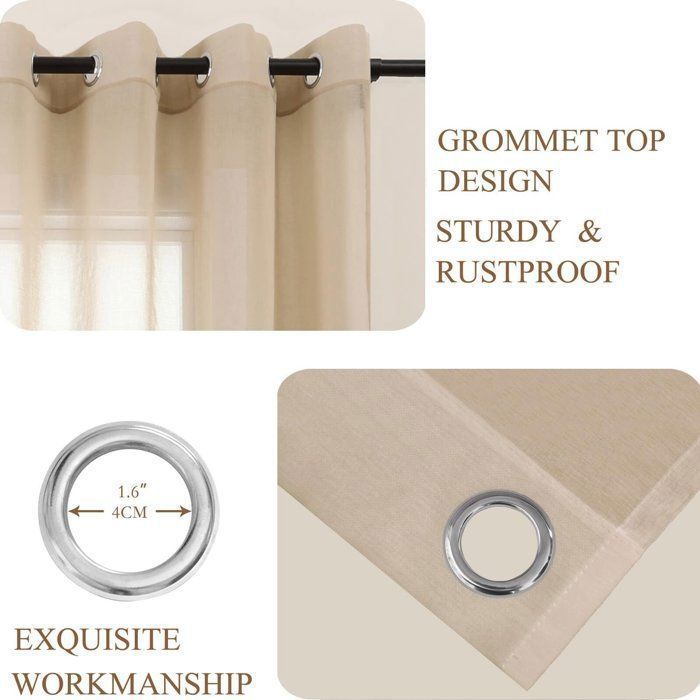 Lot de 2 Rideaux Voilage à Oeillet Rideau Semi-Transparent intérieurs pour Chambre Salon Maison 140x220 cm Beige