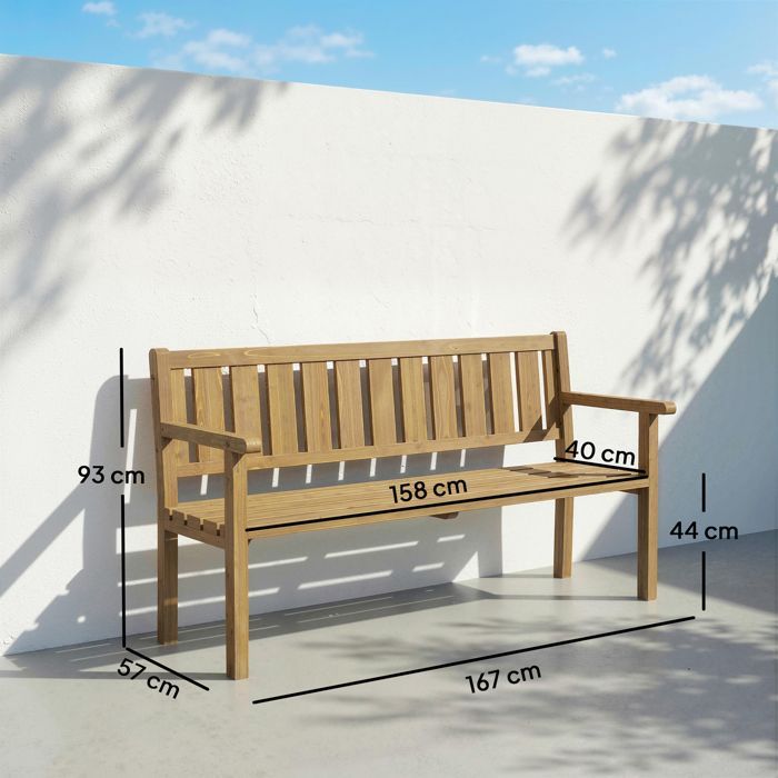 Banco de jardín - banco de exterior - Outsunny - 3 plazas, personalizable (DIY) con capacidad de carga de 360 kg - madera - 167x57x93cm - teca