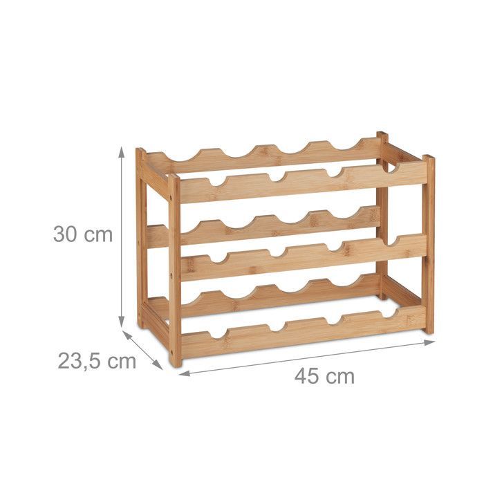 Relaxdays Rangement bouteilles de vin, 12 emplacements, bambou, HxLxP: 30 x 45 x 23,5 cm, non fixe, cuisine, bar, nature