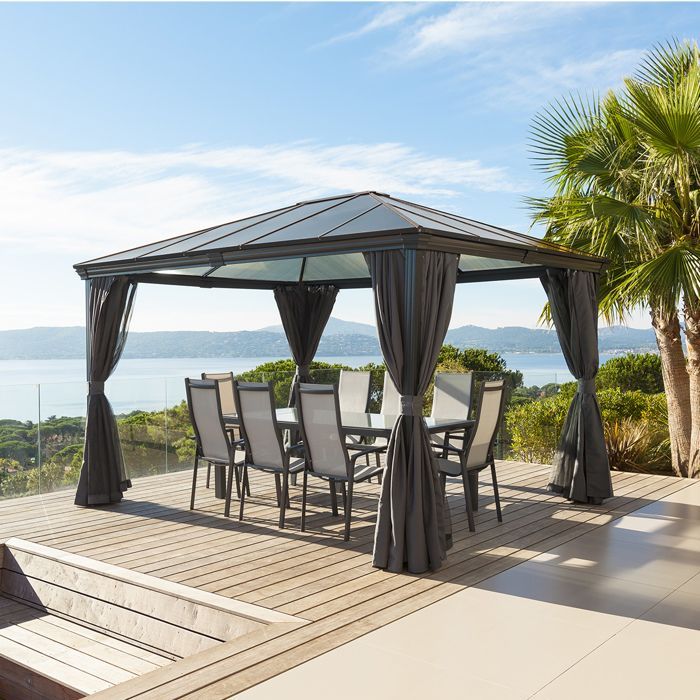 Graphit-Pergola „Belize“ 3,6 x 3 m aus Aluminium – Hespéride