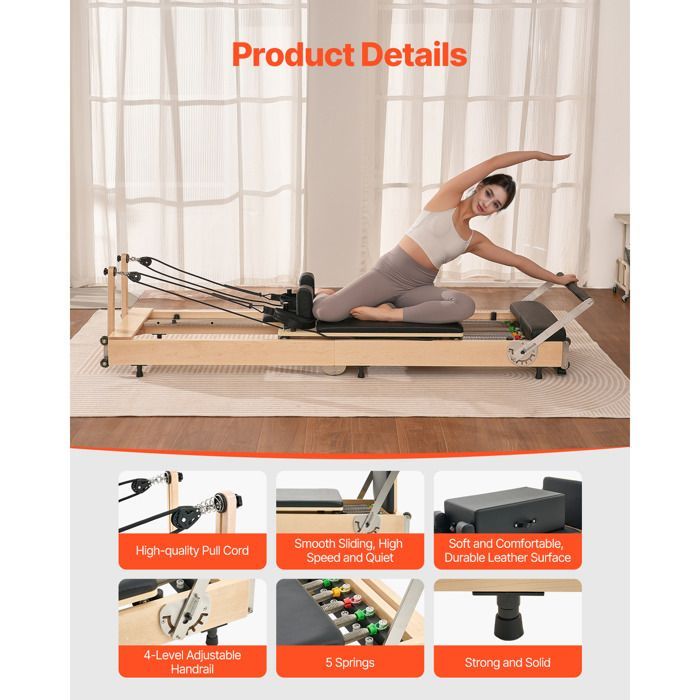 Duoku Reformer Pilates pieghevole in legno - Portata 181,44 kg - Attrezzatura per allenamento yoga - con doppia resistenza
