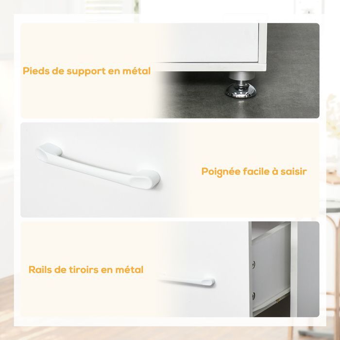 Aparador alto de cocina - HOMCOM - 3 puertas, 3 cajones y encimera - aglomerado - 60 x 40 x 160 cm - blanco