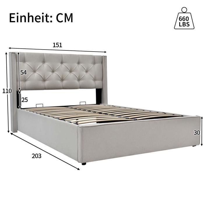 Opbergbed - MODERNLUXE - 140x200cm - Lichtgrijs - Met opbergvak en lattenbodem