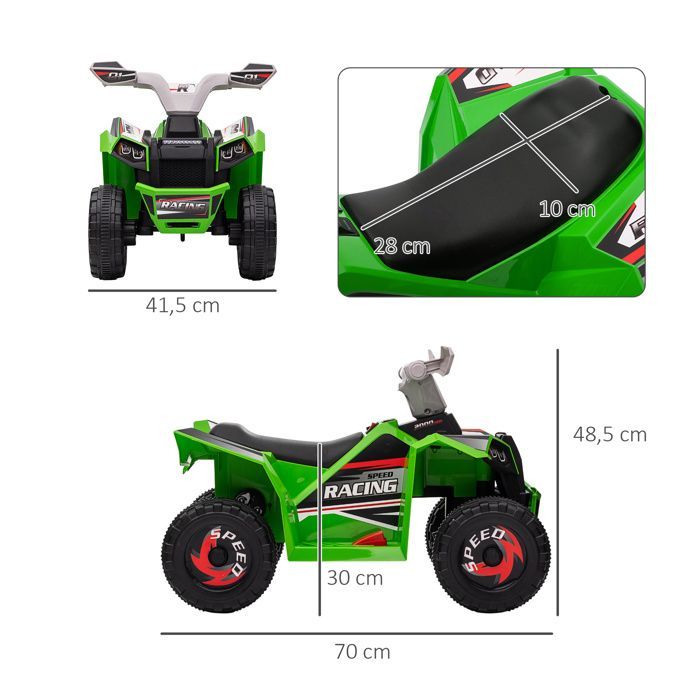 HOMCOM Elektrisches Quad für Kinder, 6-V-Batteriebetriebenes Fahrzeug mit Vorwärts- und Rückwärtsgang, 70 x 41,5 x 48,5 cm (L x B x H), Grün