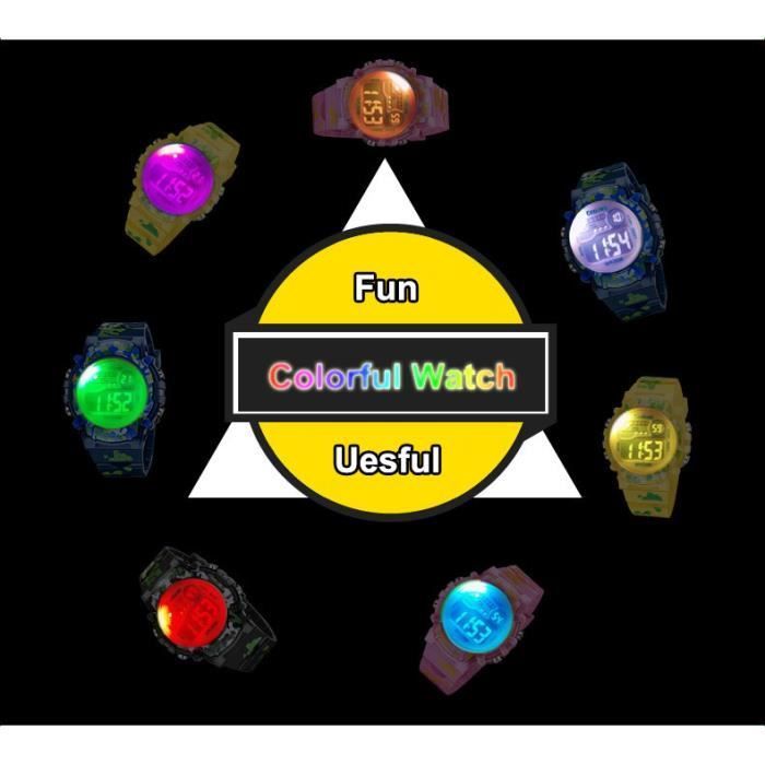 SHARPHY Montre Enfant Garcon Sport Militaire Numerique de Marque etanche LED watch 2021 bracelet bleu , Cadeau pour enfants