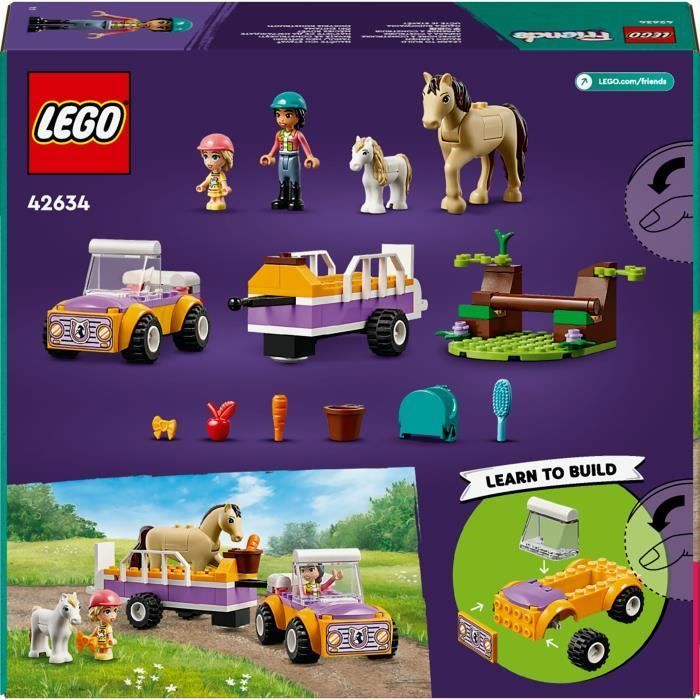 LEGO® 42634 Friends La Remorque du Cheval et du Poney, Jouet avec Figurines Liann, Zoya et 2 Figurines d'Animaux
