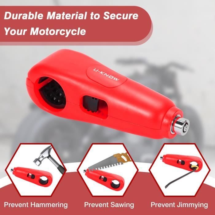 Anti-theft Brake Lever Lock + Universal Alarm Lock for Motorcycle, Scooter, Bicycle, Red with 2 Keys