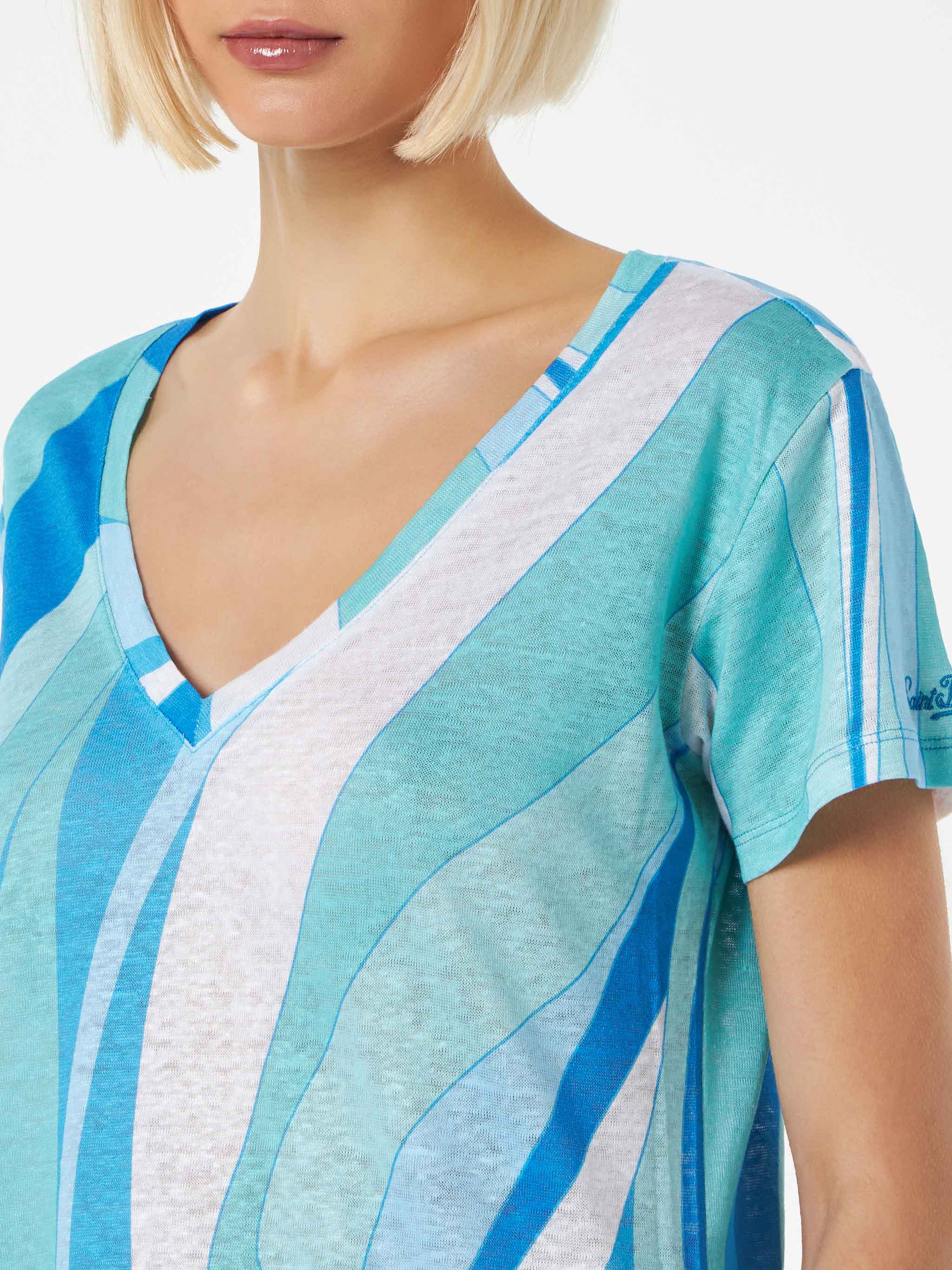 Dames T-shirt van linnen met golfprint