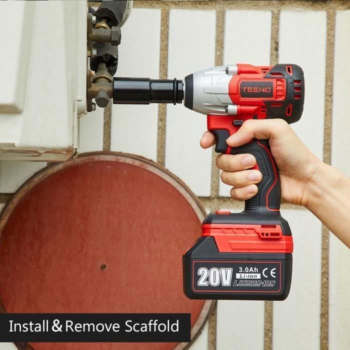 Llave de impacto inalámbrica TEENO - Roja - 320 Nm - 2 baterías de 3,0 Ah - Caja con 25 accesorios