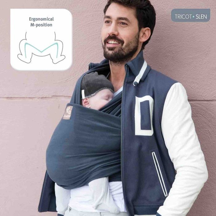Draagdoek voor baby's - Babylonia Baby Carriers - Model met gebreide mouwen - 100% biologisch katoen - 500 cm - Denimblauw