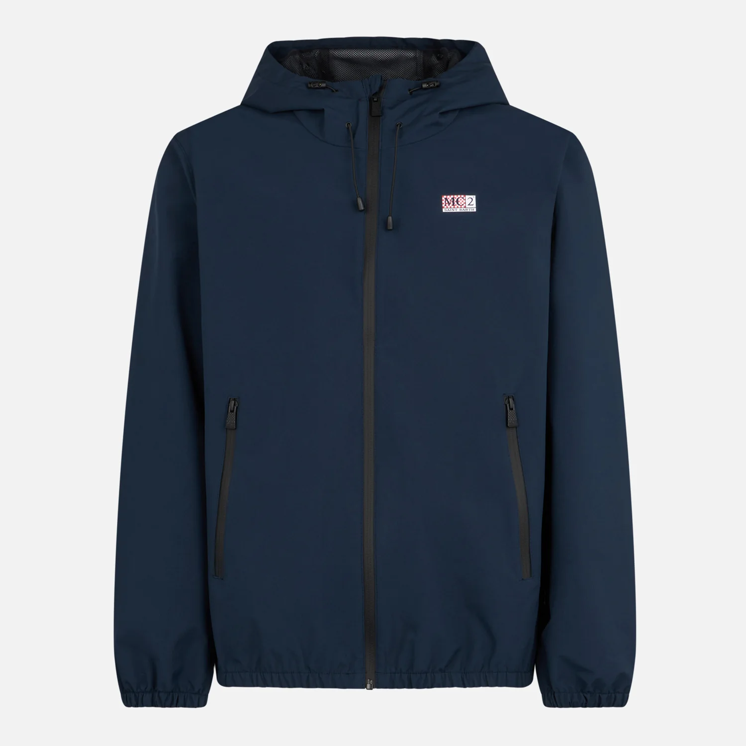 Chaqueta cortavientos ligera con capucha para hombre, color azul marino.