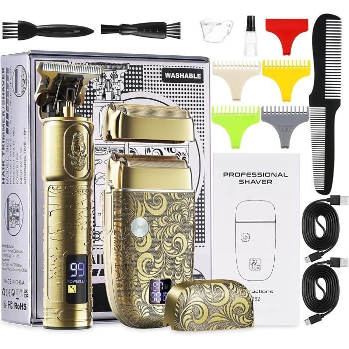 Recortadora de barba para hombre y cortapelos eléctrico profesional para hombre, afeitadora de cabeza calva recargable con LED, adecuada para P[J173]