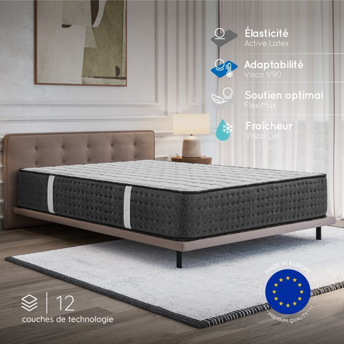 Matelas EQUINOX 180x200 cm-30 cm-Mousse mémoire de forme-7 zones HR 35 kg et BLUE-LATEX-Ergonomique-Face été-hiver-Confort ferme