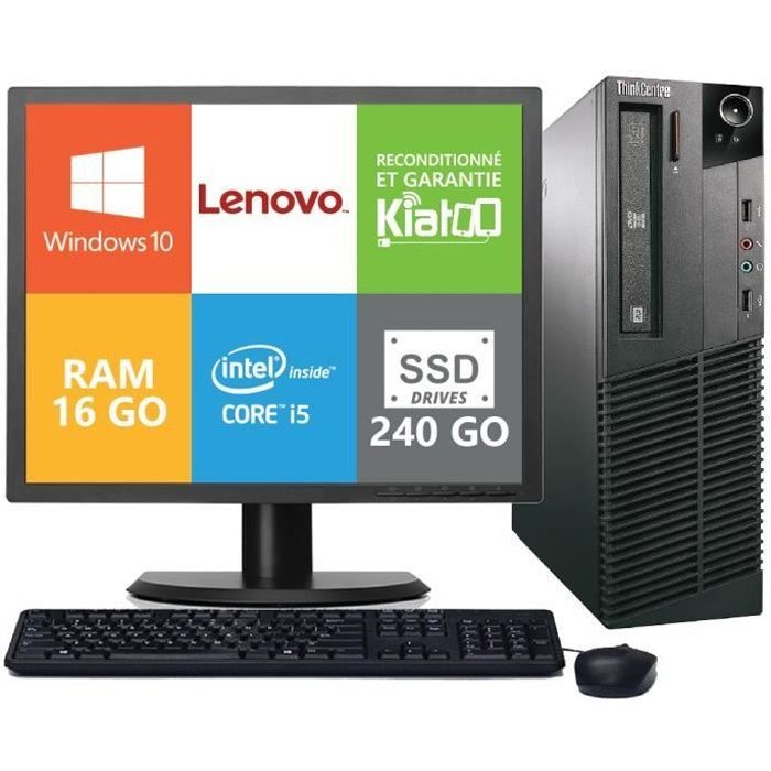 Ordenador de sobremesa Lenovo M81, Core i5, 16 GB de RAM, disco duro SSD de 240 GB, pantalla de 17 pulgadas, PC reacondicionado, Windows 10 original.