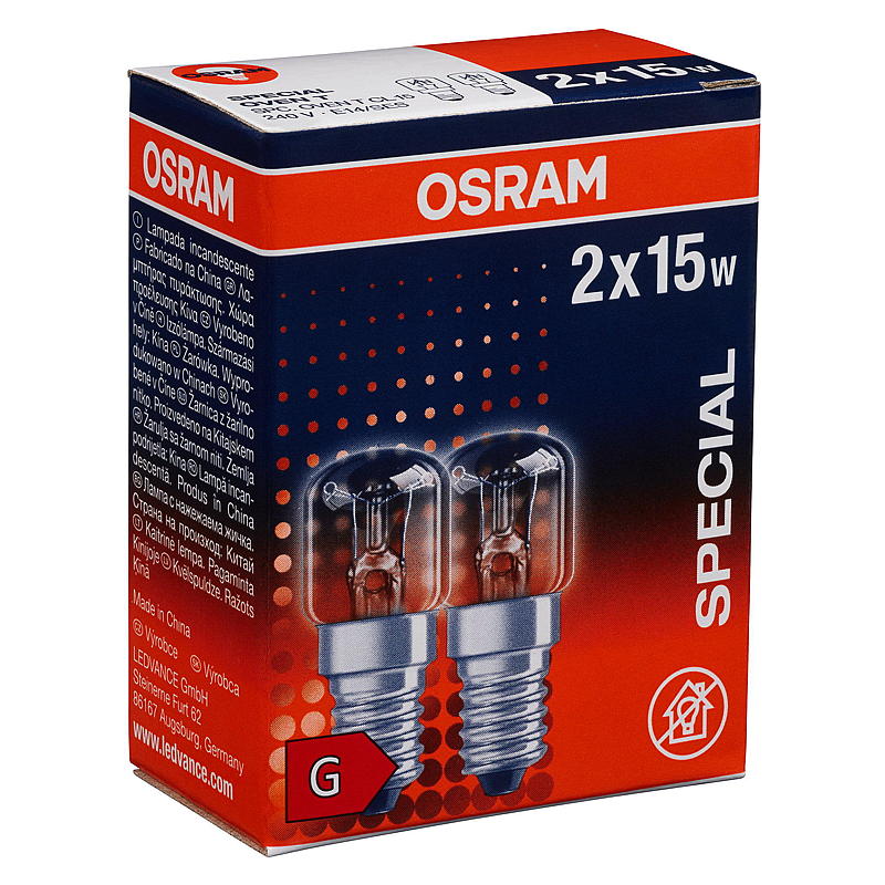 Osram ovenlamp 15W, 2 stuks, E14 fitting