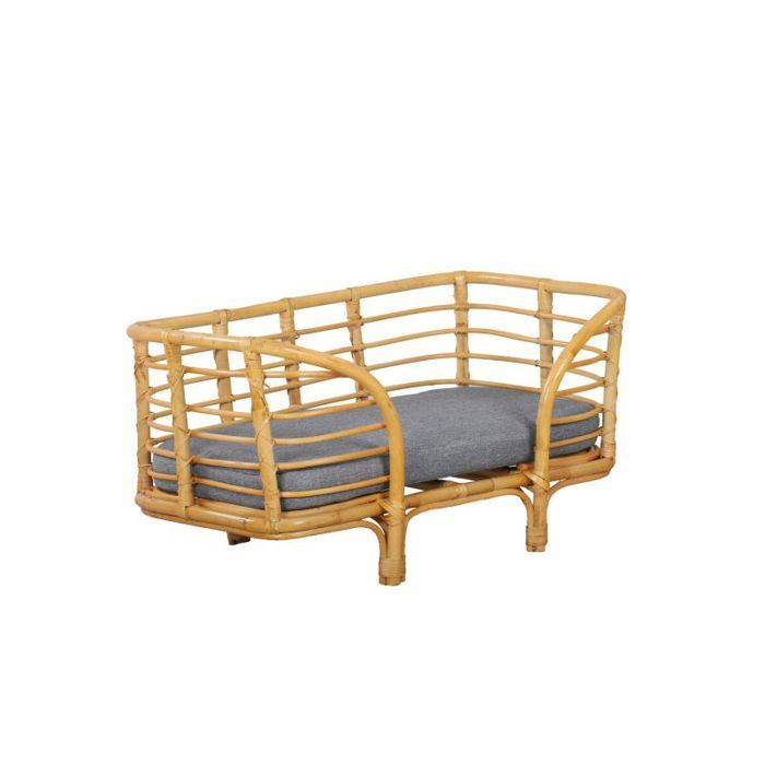 Cesta para perros y gatos - BEAU RIVAGE - SELENE - Ratán - Rectangular 75x47x40 cm - Cojín gris extraíble de 6 cm