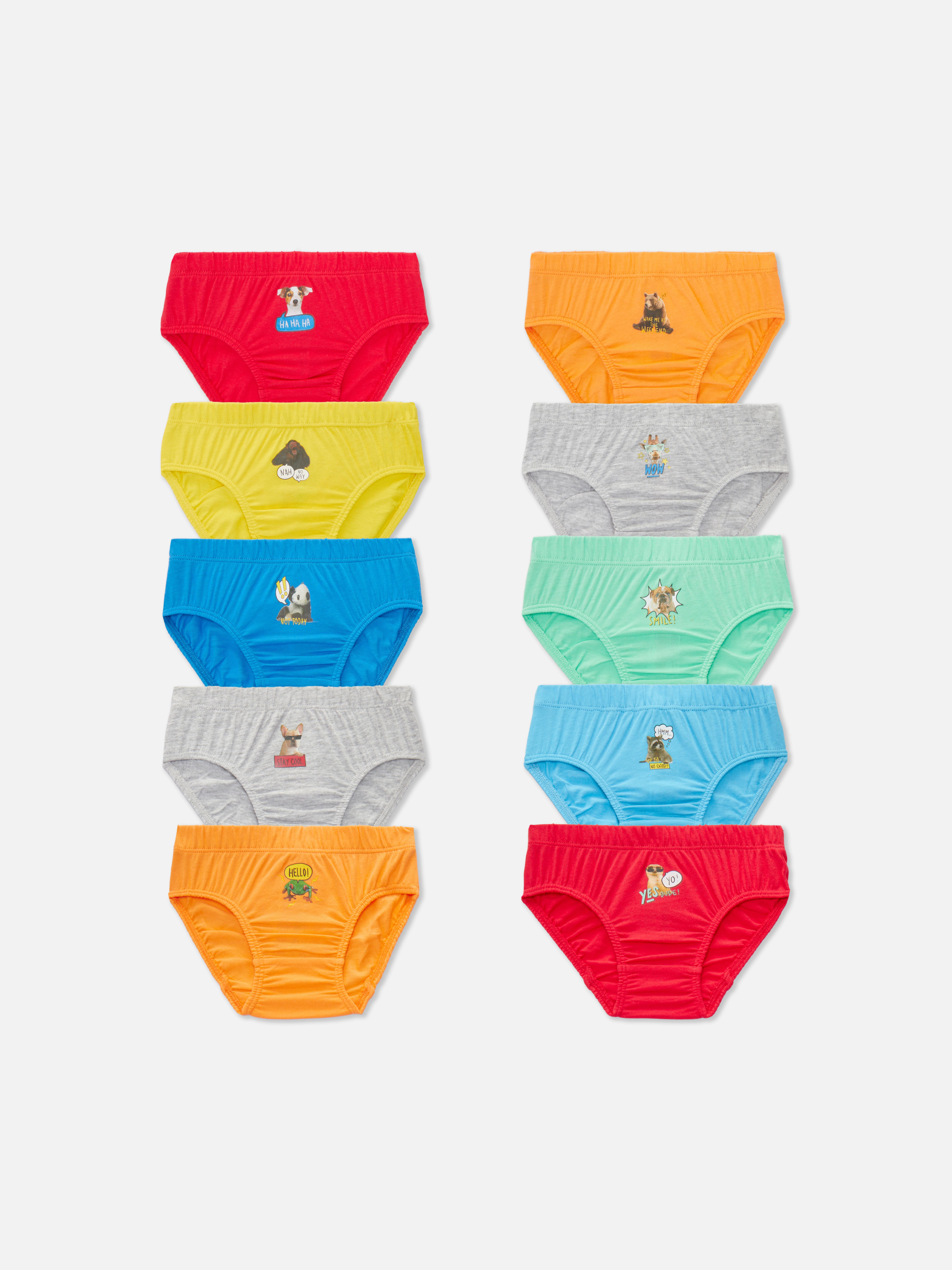 Slips mit Tiermotiven, 10er-Pack. Bequeme Slips mit tierisch-niedlichen Tiermotiven im Multipack.