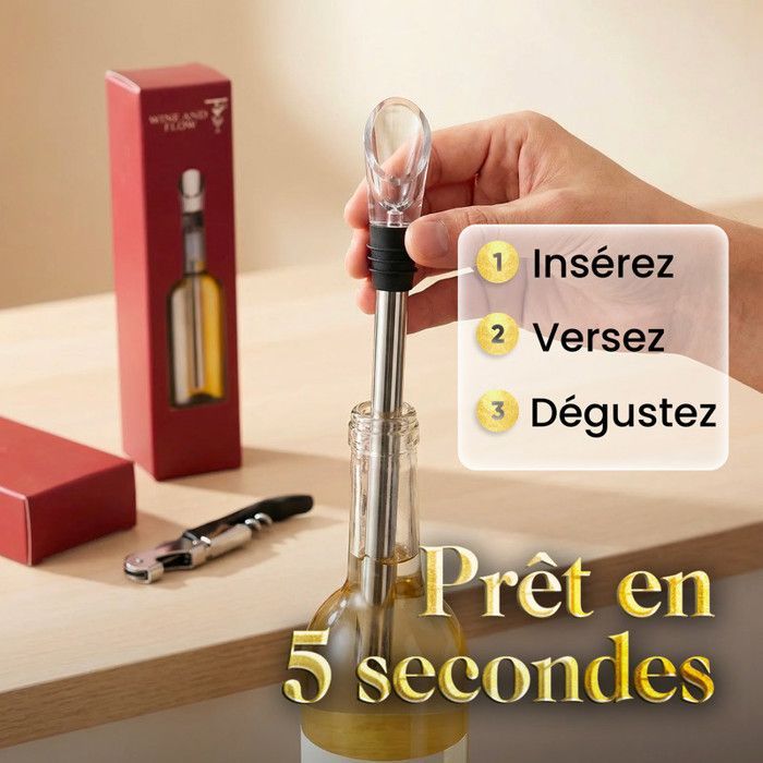Wine and Flow 5-in-1 wijnfleskoelset – 2 roestvrijstalen koelstaven met schenktuit, stop en wijnaccessoire