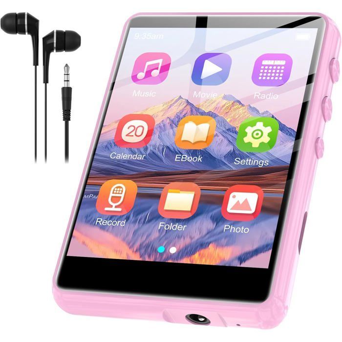 Reproductor MP3 de 128 GB con pantalla táctil Bluetooth de 5,3 a 2,4 pulgadas, sonido Hi-Fi, altavoz integrado, función de grabación y radio FM.