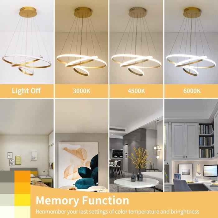 Dorlink® Suspension LED Moderne - Or -Ø 20+40+60 cm  Avec télécommande - convient pour une chambre ou un couloir