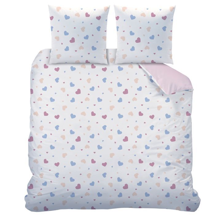 Parure de lit imprimée 2 personnes 100% Coton - DISNEY STITCH BISOUS - Rose - 240x200 + 2 taies 63x63cm