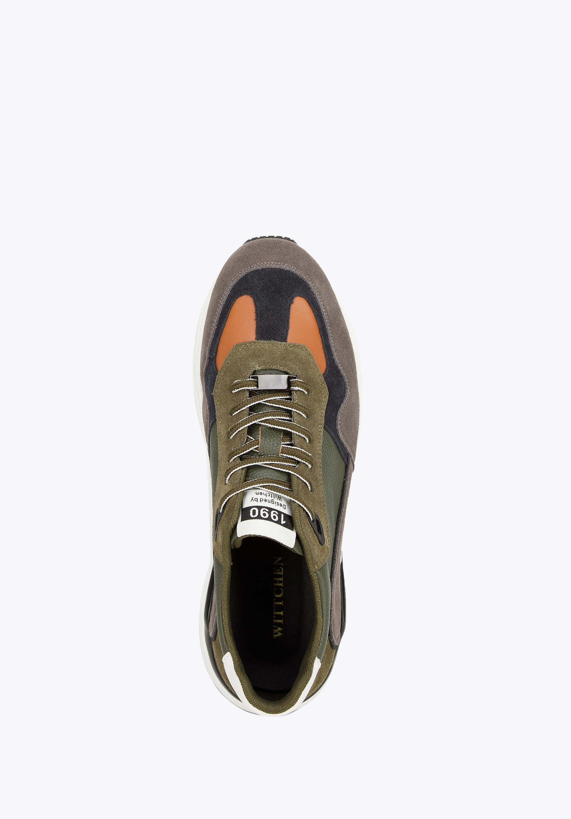 Męskie sneakersy skórzane z motywem w jodełkę zielono-szare