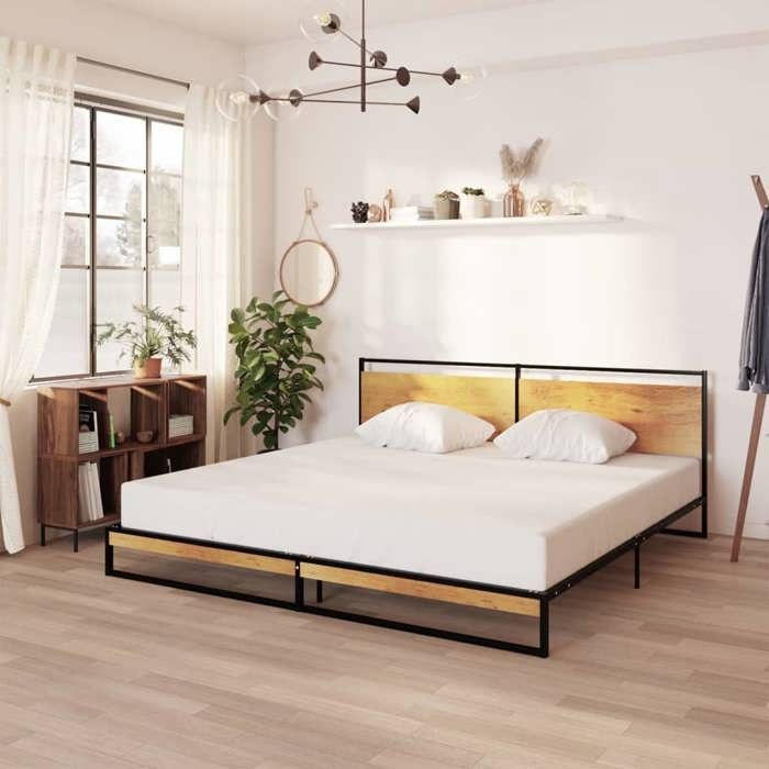 Cama negra de 200 x 200 cm - Metal - Carga máxima 150 kg - Estructura de cama - Colchón no incluido - Metal 200x200 cm 005_970919