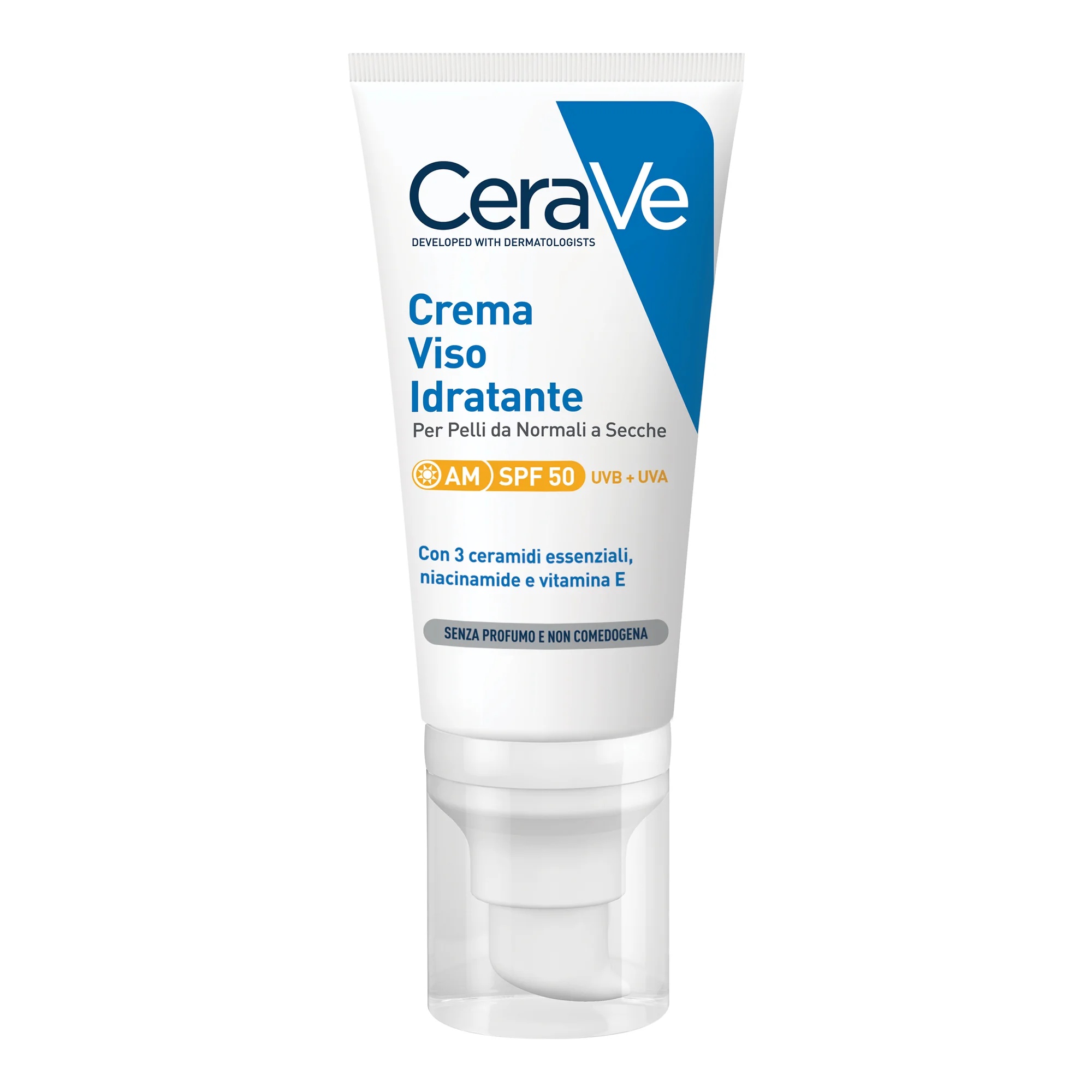 CERAVE gezichtscrème met SPF 50 beschermt en hydrateert.