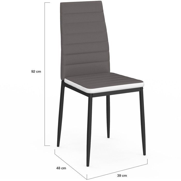 IDMARKET Set van 6 ROMANE eetkamerstoelen met grijze, gewatteerde zitting