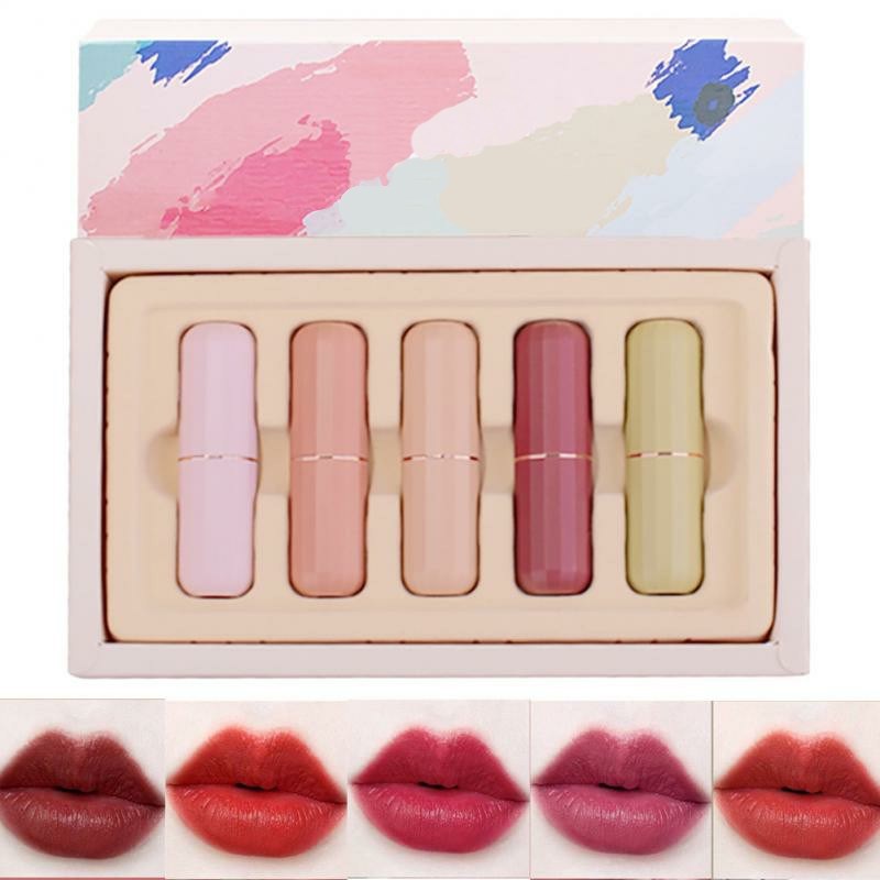 Coffret de 5 rouges à lèvres mats et hydratants, 5 couleurs, sans transfert, waterproof, fini velours, maquillage et cosmétiques TSLM1
