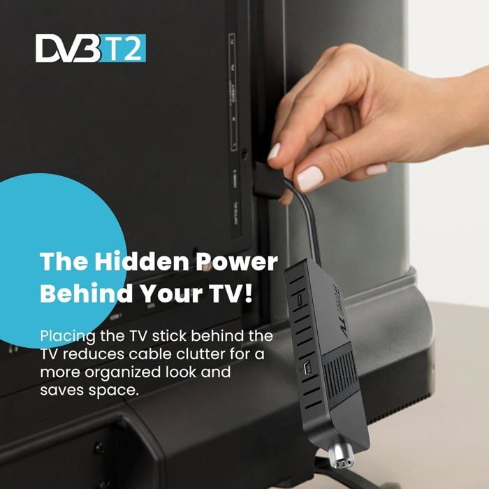 Leyf Décodeur DVB-T2 TNT Full HD 1080P, TV Decodeur Caché derrière la TV, Chaînes gratuites, Affichage numérique