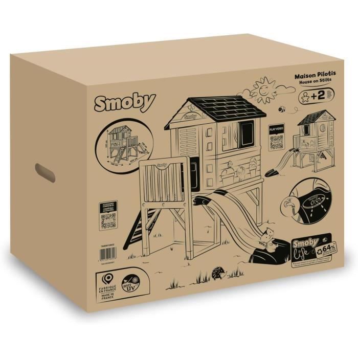 Smoby Life - Casetta su palafitte con scivolo - Nuovo colore - Piattaforma da 70 cm - Resistente ai raggi UV - Prodotta in Francia