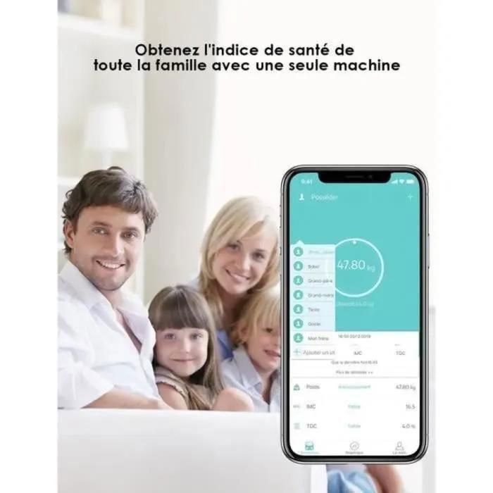 KotiCidsin Pèse Personnes Impédancemètre, Ecran Rétroéclairé LED Grand, Balance Pèse-Personne Bluetooth, Noir
